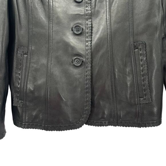 Jones New York Women Black Leather Jacket - Picture 2 of 10